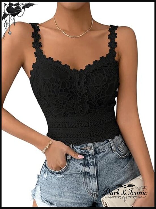 Tops - Boho Lace Corset Crop Tank Top Backless Going Out Summer Outfits